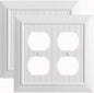 Beadboard Outlet Covers Wall Plates, Bamboo Fiber Light Switch Covers, Natural Material Electric Receptacle Decorative Switch Plate Outlet Cover (Pure White, 2 Gang Duplex 2 Pack)
