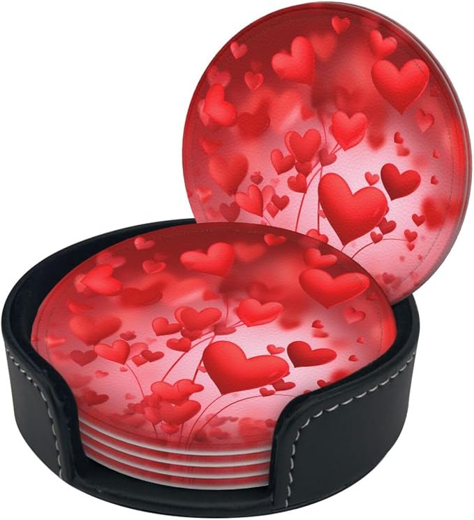 Valentine's Day Heart Balloon Love Leather Coasters Set of 6 - Image 6