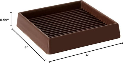 4X4 Rubber Caster Cups, Non Slip Furniture Pads, Anti-Slip Gripper, Anti Skid Furniture Feet, Anti Slide Floor Protector for Bed Couch Stoppers - 8 Pack, Brown