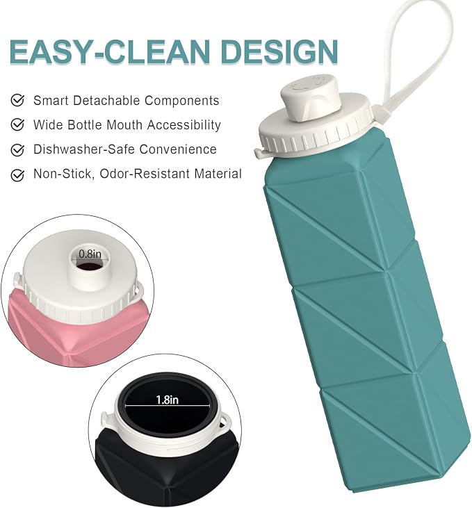 BEAUTAIL Collapsible Water Bottles 21oz/610mL, Silicone Travel Water Bottle | - Image 5