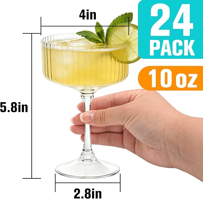 24 Pcs Plastic Martini Glasses Disposable, 10oz Ribbed Martini Glasses | - Image 3