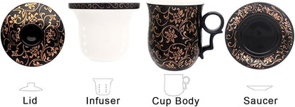 Porcelain Tea Cup with Infuser Lid and Saucer Sets - Image 2