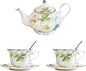 Vintage Porcelain Floral Tea Set — 22oz Teapot + 2 Tea Cup & Saucer Sets + 2 by Unknown