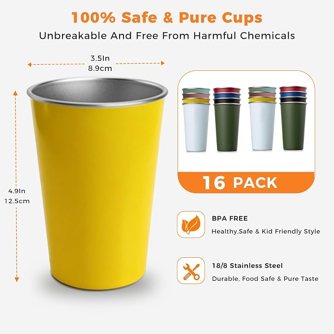 16 Pack Stainless Steel Cups 16oz - Image 2