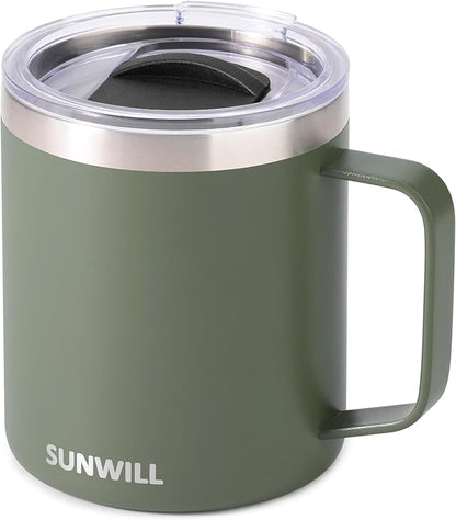 SUNWILL Travel Coffee Mug with Lid, Insulated Tumbler with Handle, 14 oz by SUNWILL