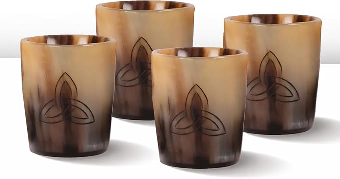 Handicrafts Home Viking Horn Shot Glasses Set of 4, Handmade Natural Ox Horn by HandicraftsHome