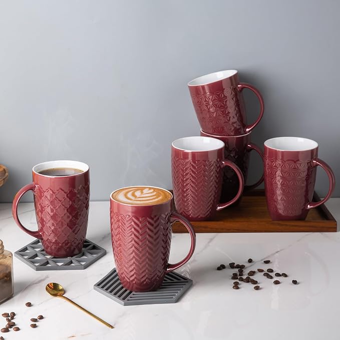 AmorArc 20 oz Large Coffee Mugs Set of 6, Embossed Ceramic Coffee Mugs - Image 6