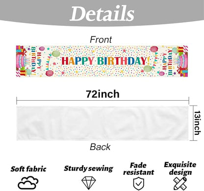Happy Birthday Colorful Balloons Stars Table Runner, Birthday Decorations | - Image 6
