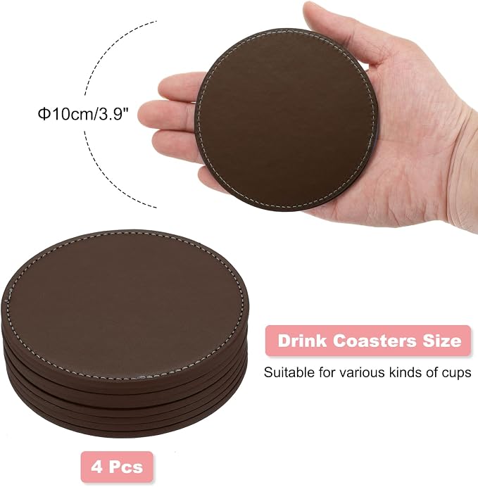 uxcell Round Drink Coasters Set of 4 White Stitched Dual Sided Non-Slip - Image 2