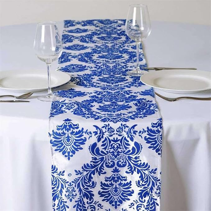 Efavormart 5PCS of Royal Blue Damask Flocking Premium Table Top Runner by efavormart