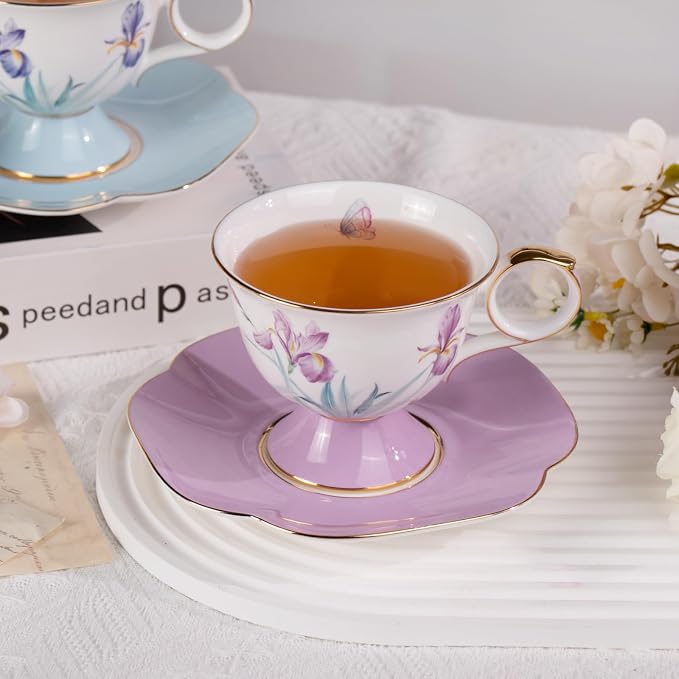 KAMMAK Ceramic Coffee Cups Saucers Set of 2, Porcelain Espresso Cups - Image 7
