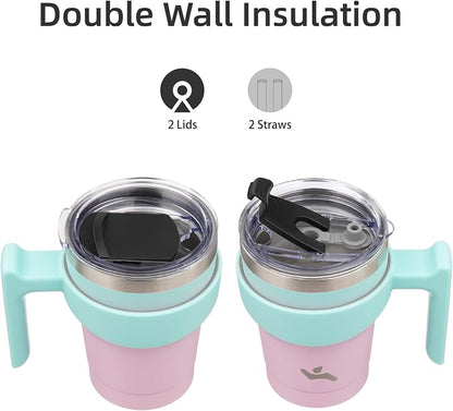 Konokyo 10 oz Tumbler with Handle and Straw, Insulated Travel Mug | Gum; - Image 3