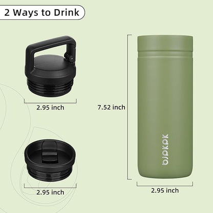 BJPKPK Insulated Water Bottle with 2 Lids,20 oz Double Wall Stainless Steel Vacuum Tumbler Travel Coffee Mug,Wide Mouth Thermal Cup,Forest Green