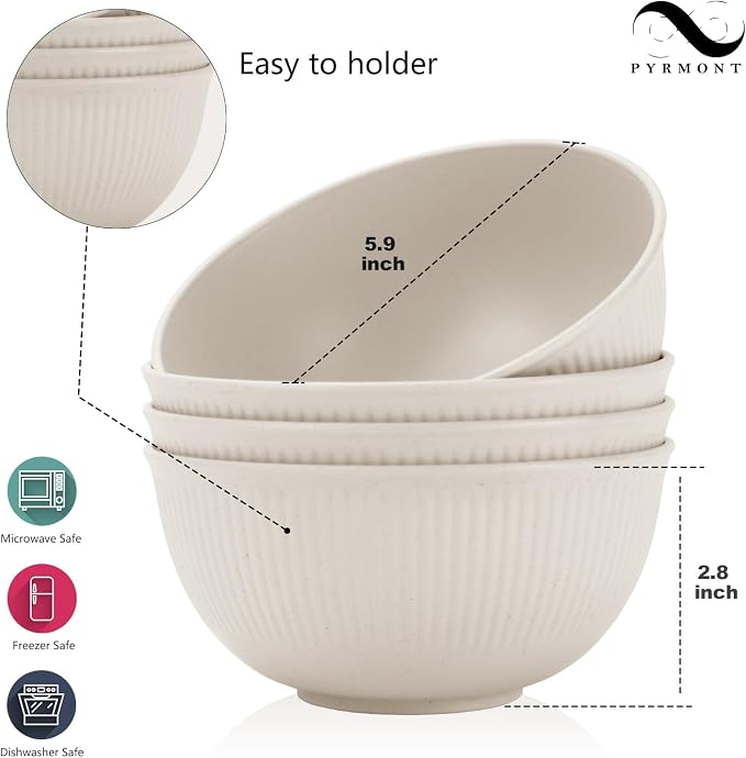PYRMONT Unbreakable Cereal Bowl 26 OZ Wheat Straw Bowls Set of 8 Alternative - Image 2