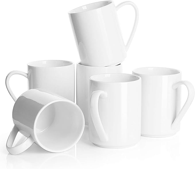 Sweese White Coffee Mug, Porcelain 11 Oz Coffee Mugs Set of 6, Ceramic Coffee by Sweese