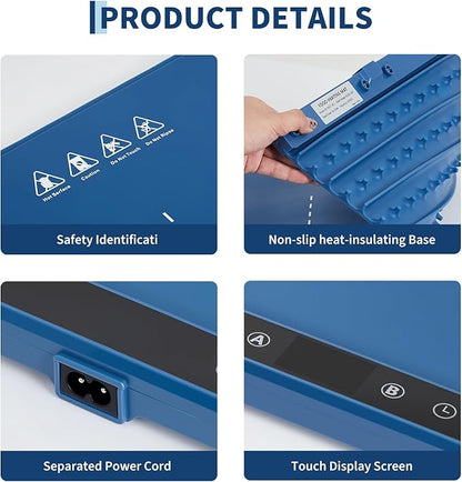 Garvee Electric Food Warming Mat for Countertop, 24x15 in, Dual Zone Control, Portable Silicone Food Warmer Pad Tray with Timer & 6 Temp Levels for Buffet Party, Easy to Clean, Blue