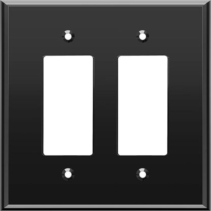 LIDER Double Decorator Wall Plate, Impact Resistant, Mirrored, Plexiglass Dual Outlet Cover or Light Switch Cover, Acrylic, Reflective Finish, Modern, Oversized 2-Gang 5.25" x 5.25", Black