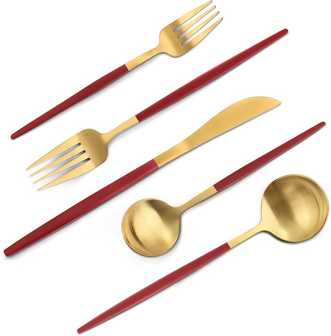 VANVRO Matte Red Gold Silverware Set, 20-Piece Stainless Steel Flatware Set by VANVRO
