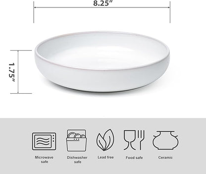 Junko Pasta Bowls Set of 4, 8.3 inch with High Edge Dish Set-Microwave and Dishwasher Safe, Scratch Resistant, Modern Dinnerware- Bowls for Kitchen. Perfect as Salad Bowls (Snow)