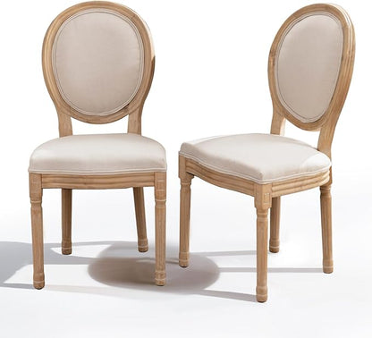 SoarFlash French Dining Chairs Set of 2, Vantage Dining Chair with Round Back, Wood Leg Farmhouse Country Dining Chair for Kitchen,Bedroom,Beige
