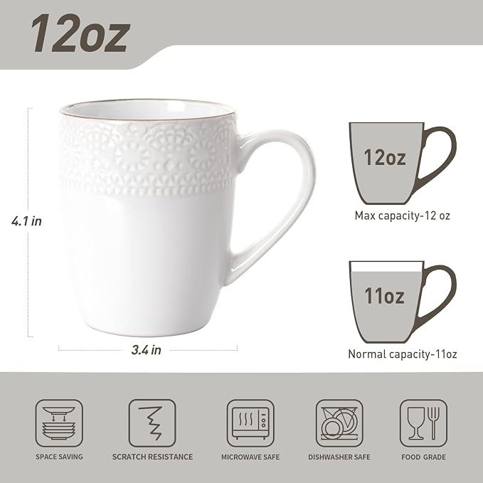 famiware Eden Coffee Mugs Sets of 4, 12 oz Ceramic Stoneware Mug Cup Set | - Image 3