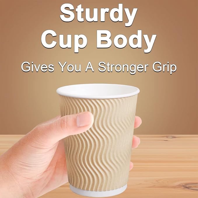 Hot Paper Cups 16 oz Disposable Insulated Corrugated Sleeve Ripple Wall Paper - Image 2