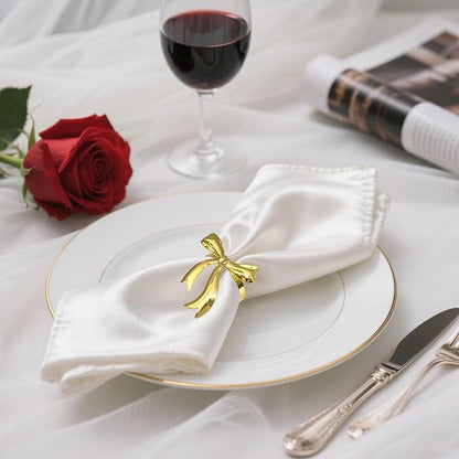 Bow Napkin Rings Set of 12 Shiny Gold Metal Bow Napkin Holders - Image 6