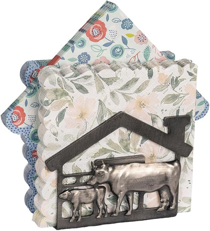 Metal Napkin Holder for Tabletop, Rustic Farmhouse Cow & Calf Napkins Holder for Paper Napkins, Vintage Metal Tissue Napkin Dispenser, Napkin Table Decor for Kitchen (Cow and Calf/Black)