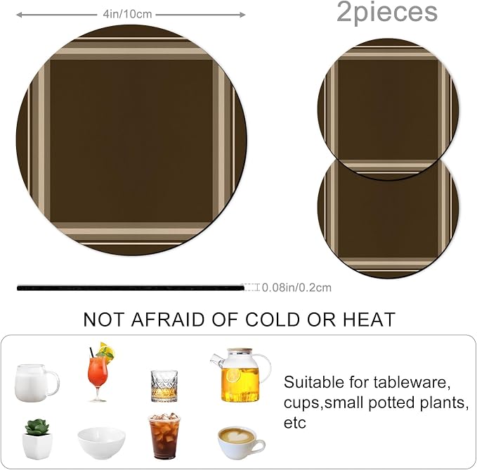 Dark Brown Coasters Set of 2 Absorbent Coasters - Image 3