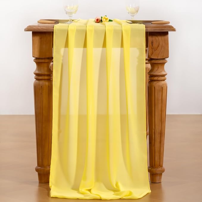 Yellow Chiffon Table Runner Summer Boho Wedding Birthday Party Decor | 14ft - Image 4