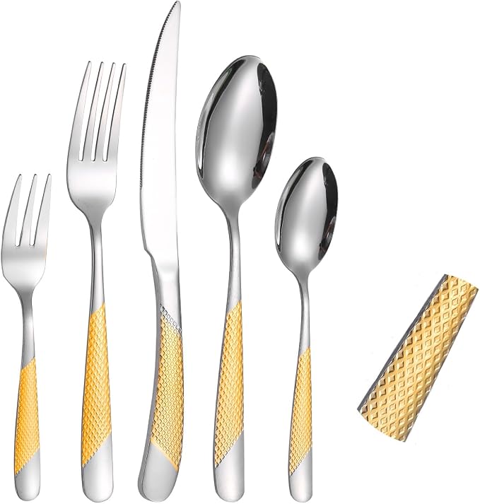 A·HOUSEWARE Hammered Silverware Gold and Silver Flatware Stainless Steel by A%C2%B7HOUSEWARE