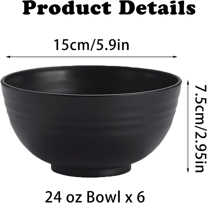 Unbreakable Wheat Straw Cereal Bowls Set of 6, 24 oz Microwave and Dishwasher - Image 2