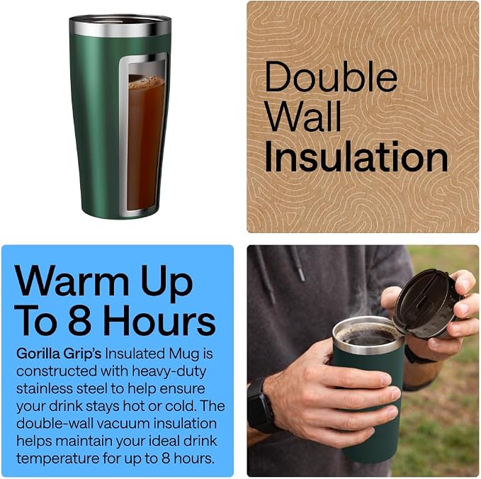 GORILLA GRIP 304 Stainless Steel Double Insulated Travel Coffee Mug, Leakproof - Image 3