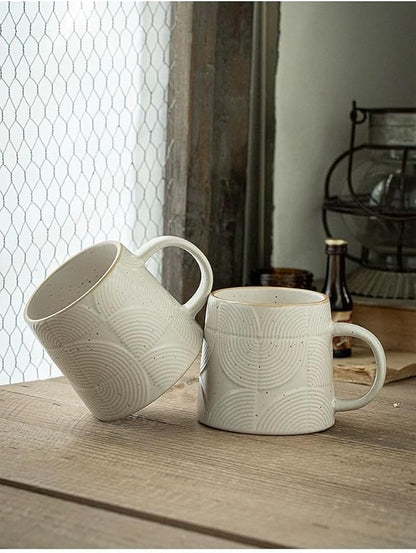Minimalist Embossed Speckled Ceramic Coffee Mug, 14oz Large Capacity, - Image 3
