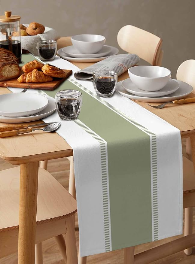 Sage Green Stripe Table Runners 72 inches Long, Linen Boho Table Runner - Image 6