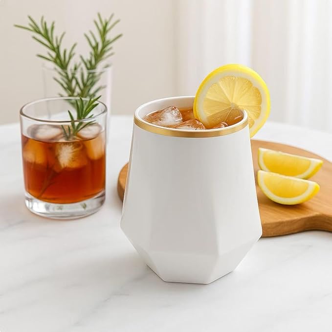 Oojami 40 Pack Disposable Plastic Wine Glasses Gold Rim 12 Oz | Diamond - Image 2