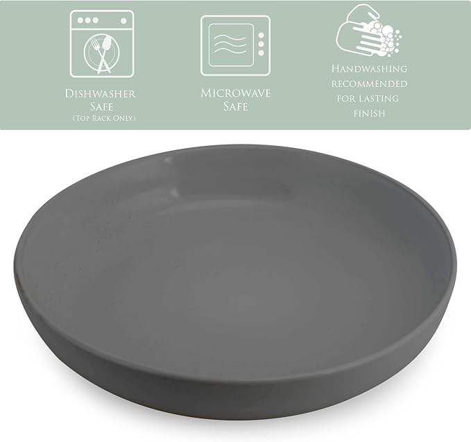 Elanze Designs Bistro Glossy Ceramic 8.5 inch Shallow Pasta Dinner Bowls Set of - Image 2