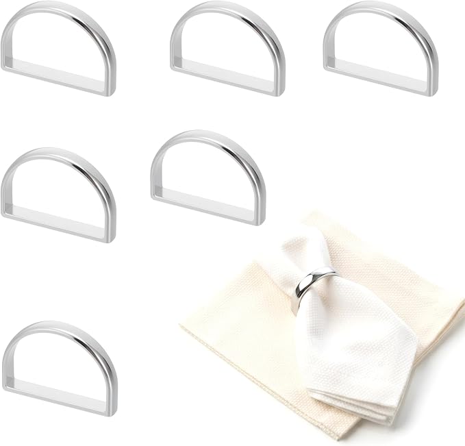 6 Pcs Metal Napkin Ring Modern Serviette Buckles Semicircle Metal Silver by Unknown