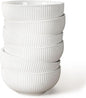 Artena Cereal Bowls 26 OZ, Ceramic Soup Bowls For Kitchen, Embossment Bowls For Rice Pasta Salad, White Bowls For Breakfast Lunch Dinner, 6 Inch, Set Of 6, Dishwasher & Microwave Safe, Stripe
