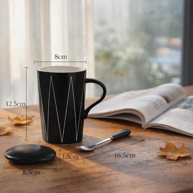 Ceramic Coffee Mug with Lid and Spoon, 13 oz Heavy Office Desk Mug, Minimalist - Image 6