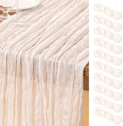 DeZerlor Ivory White Cheesecloth Table Runners 10 Pack Summer Boho Runners | by DeZerlor