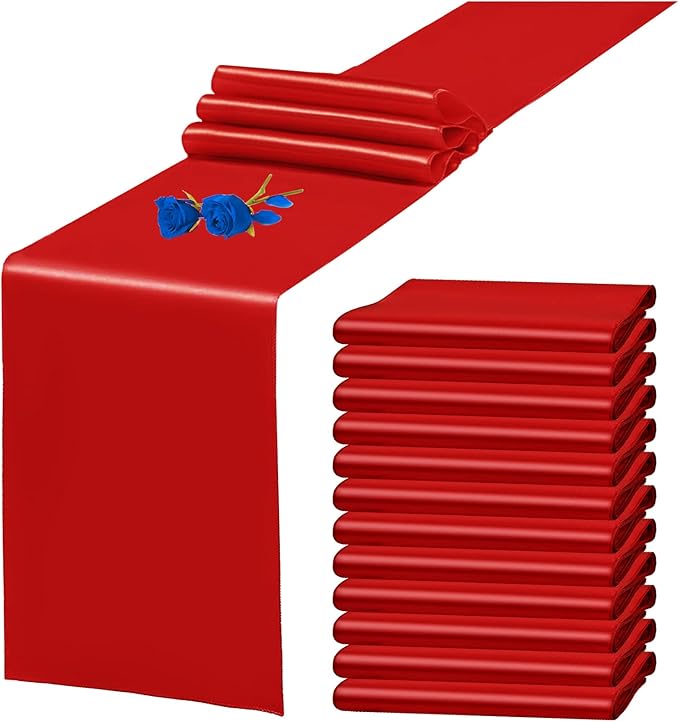 12 Pack Red Satin Table Runner 12 x 108 Inch Long Premium Table Runners by YMHPRIDE