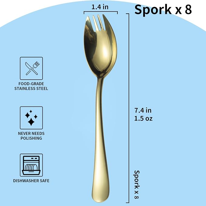 Alata Champagne Gold Mirror Sporks 8-Pack Set Stainless Steel Sporks, 7.4 - Image 3