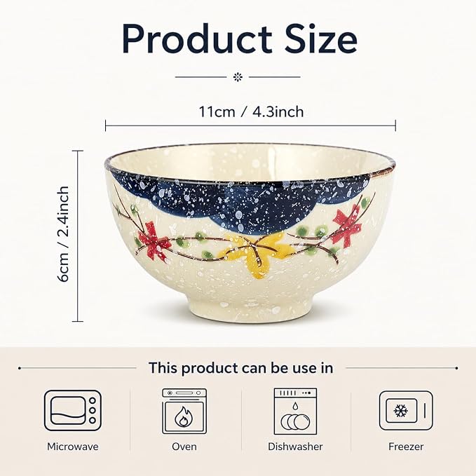 clothmile 4.5 Inch Japanese Retro Rice Bowls Set of 4 Japanese Style - Image 2
