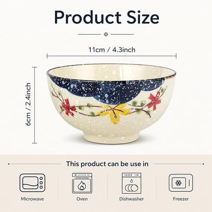 clothmile 4.5 Inch Japanese Retro Rice Bowls Set of 6 Japanese Style - Image 2