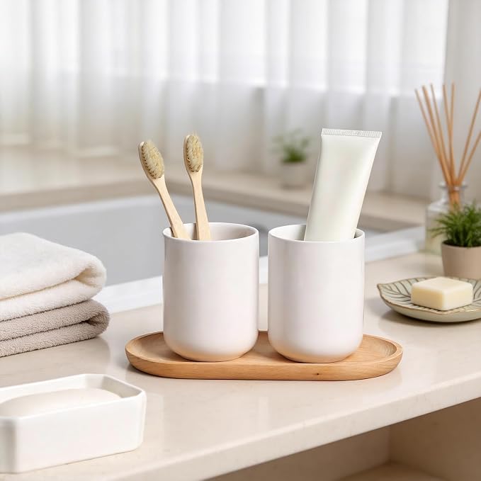 Gaolinci 2 Pcs Simple Solid Color Ceramic Mouthwash Cups, Bathroom Brushing Cup - Image 4