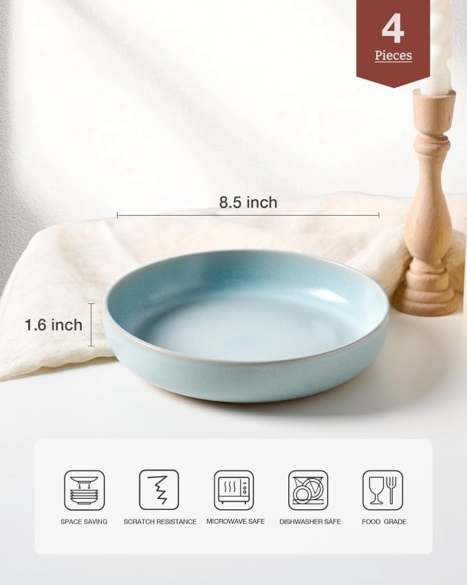 famiware Milkyway 33 oz Pasta Bowls Set of 4, Light Blue | Double Reactive Glaze - Image 2