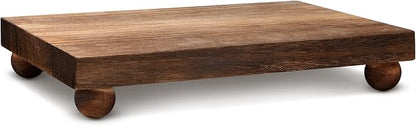 Amyhill Wood Pedestal Stand Kitchen Soap Tray Farmhouse Wooden Riser Stand for Kitchen Bathroom Counter Table Decor Plant Candle Vases Display (Dark Brown, 9 x 6 Inch)