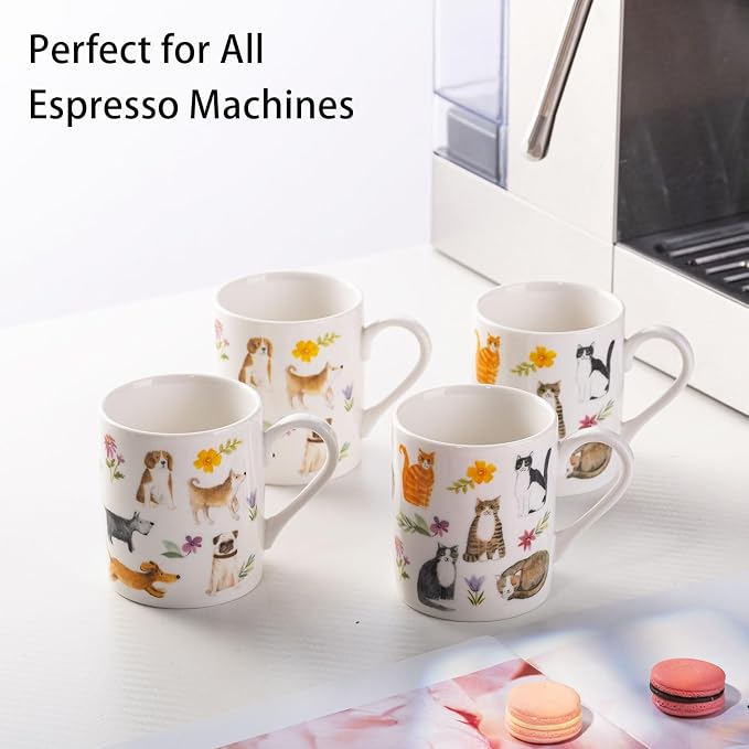 Mini Espresso Cups Set of 4, 3.5oz Porcelain Espresso Shot Cups, Cute Dog and - Image 4