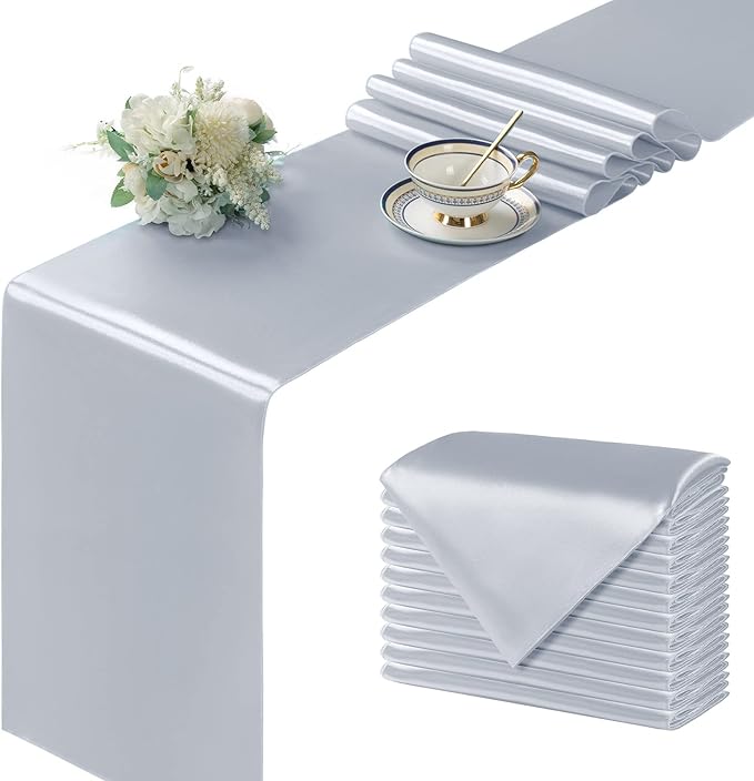 Manyshofu Grey Satin Table Runner 12x72 by Manyshofu